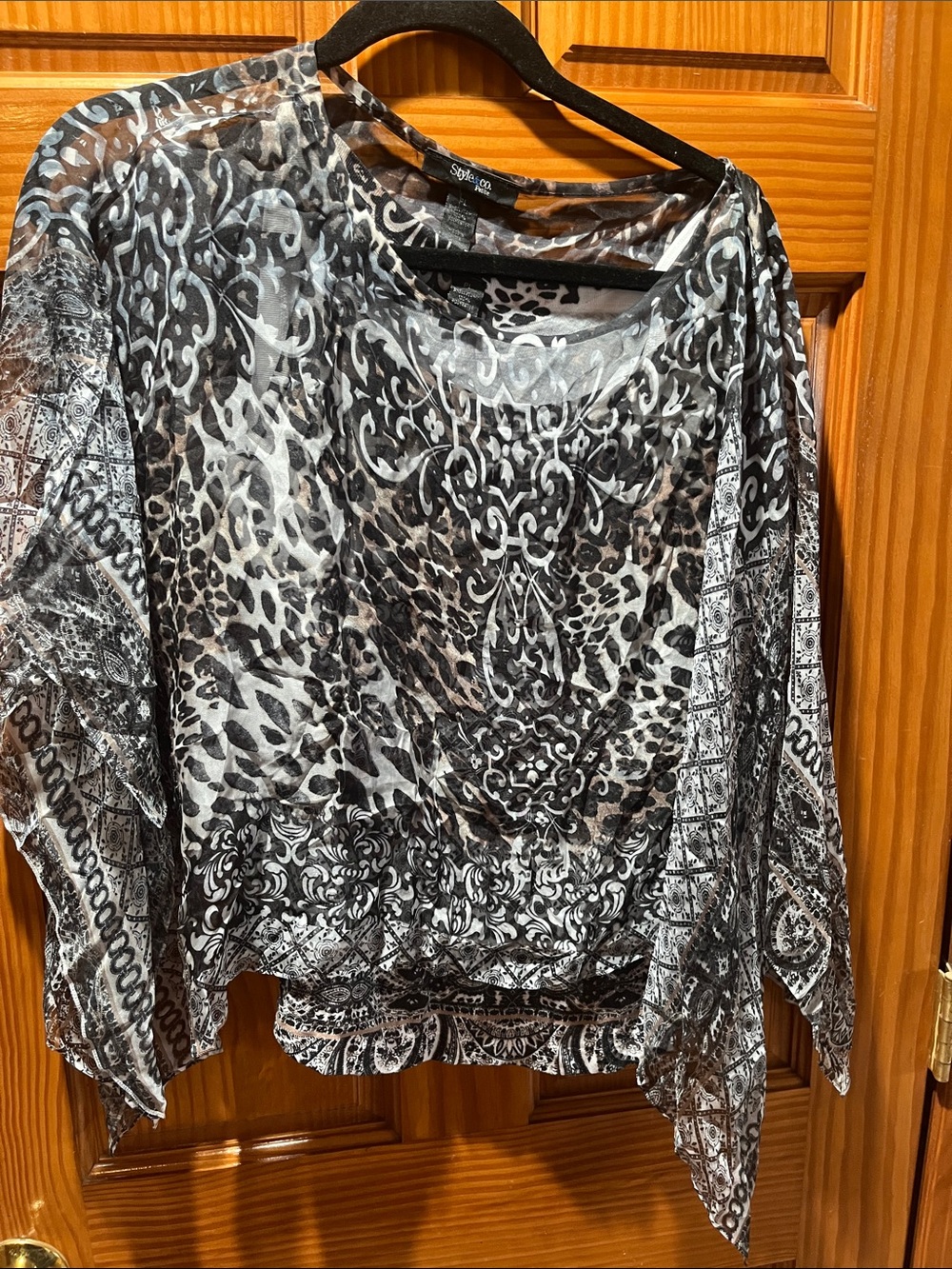 Style & Co. Black and White Mixed Print Sheer Tunic